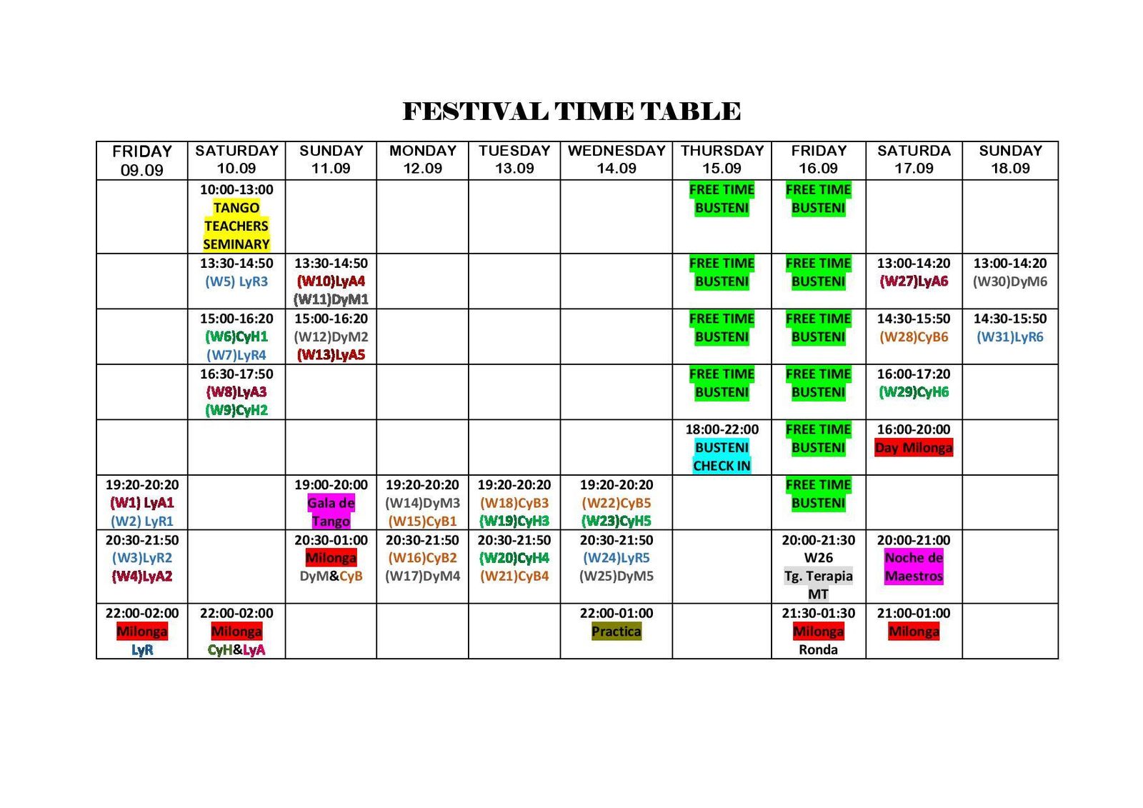Tango 4 All festival timetable